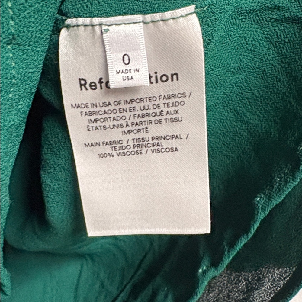 Reformation Archie Shirred Long Sleeve Mini Dress Emerald Green Size 0 - Picture 7 of 7